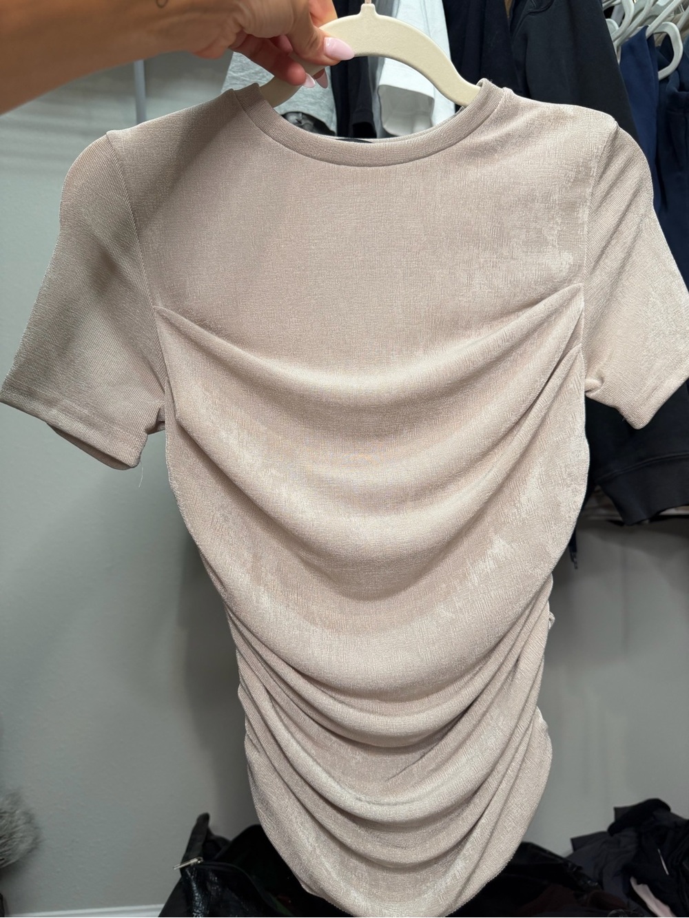 Micas Ruched Beige Short-Sleeve Top